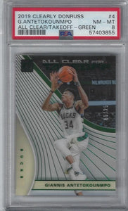 2019 Panini Clearly Donruss Giannis Antetokounmpo All Clear for Take Off Green 05/25 #4 PSA NM-MT 8