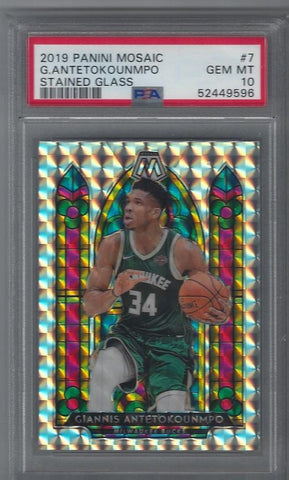 2019 Panini Mosaic Giannis Antetokounmpo Stained Glass SP #7 PSA GEM MINT 10
