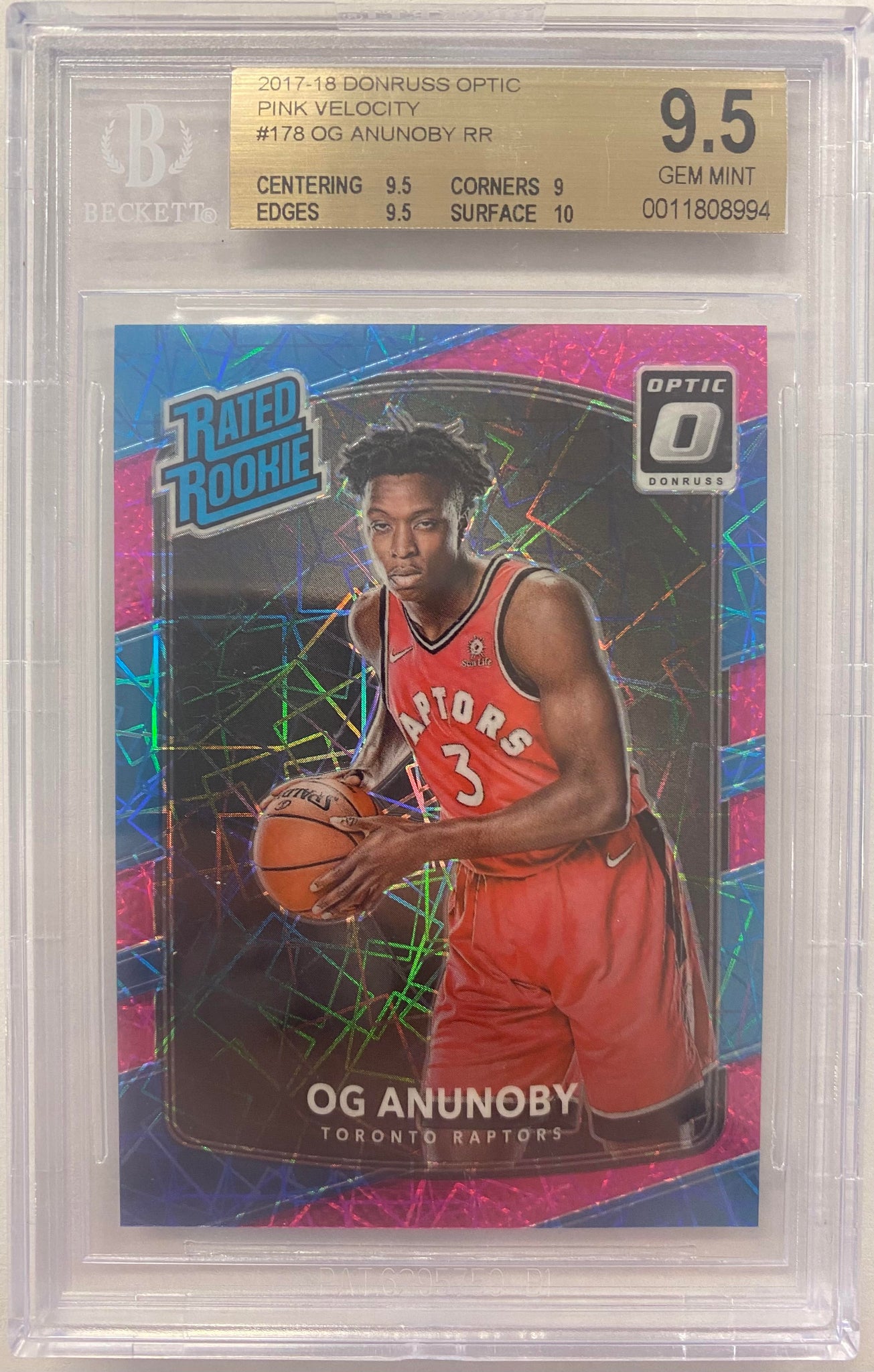 2017-18 Donruss Optic OG Anunoby Rated Rookie Pink Velocity 07/79 #178 BGS GEM MINT 9.5